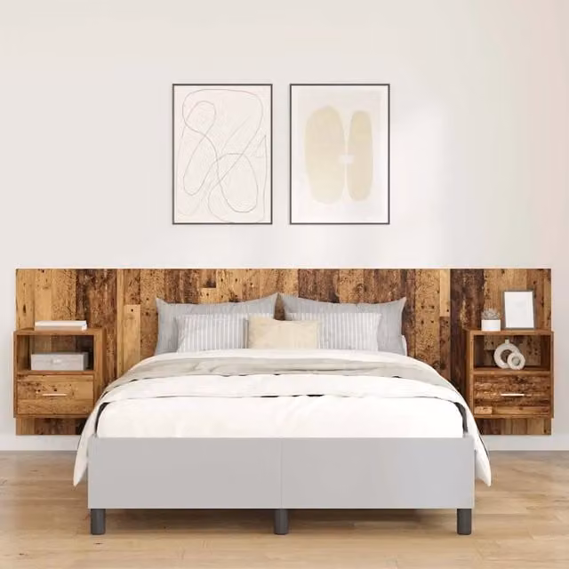 Set di testata con comodini integrati vidaXL in legno ingegnerizzato marrone moderno per camera da letto