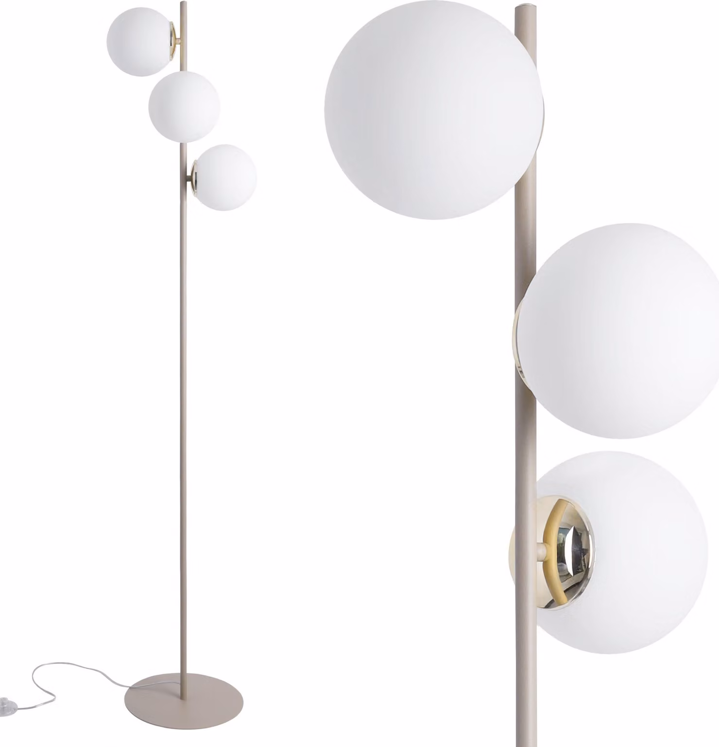 Lampada da terra Siena Kashmir a 3 luci con paralumi bianchi – elegante lampada da terra per il soggiorno