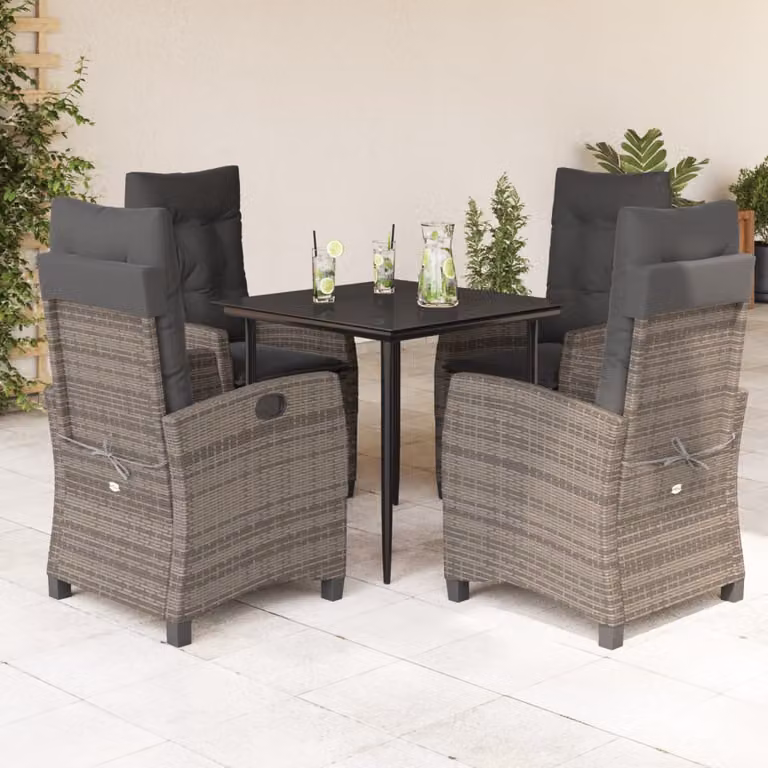 vidaXL Set da Pranzo da Giardino 5 pz in Polyrattan e Vetro Grigio e Nero