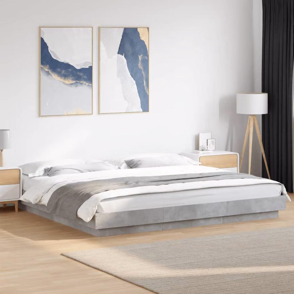 vidaXL Giroletto Moderno con Luci LED e Porte USB, Grigio Cemento, L/P: 180 x 200 cm