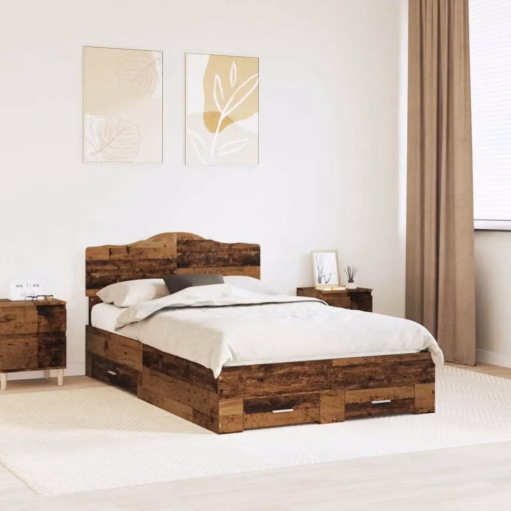Letto matrimoniale moderno DESIGN IN con cassetti e testiera in legno marrone L/P/H: 123 x 200 x 90 cm – 2