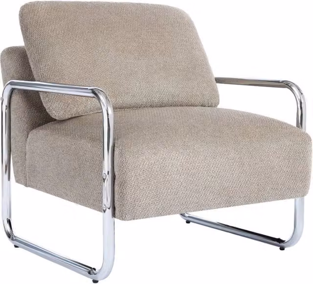 Poltrona vintage SWEEEK in tessuto beige con struttura in metallo cromato