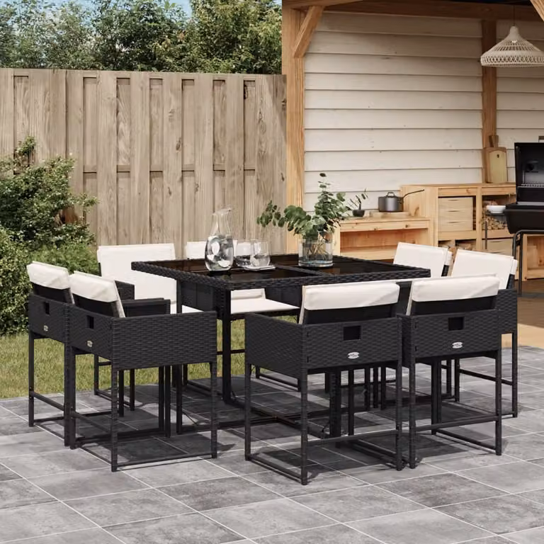 Maison Exclusive - Set da Pranzo da Giardino 9 pz con Cuscini Nero in Polyrattan