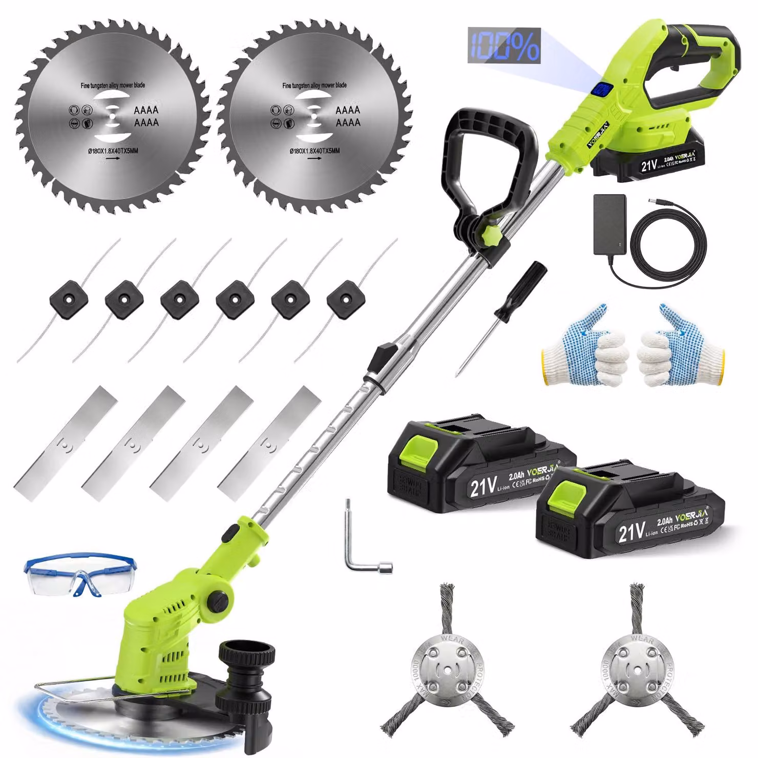 Tagliasiepi a batteria Accu 21 V - Autonomia di 60 minuti - Larghezza di taglio di 20 cm - Verde - Ideale per la cura del giardino