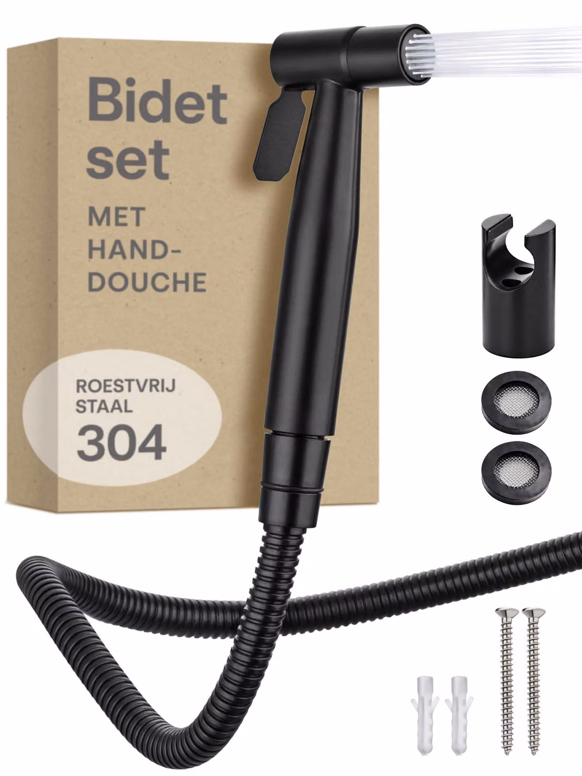 Set per bidet con doccetta manuale, colore nero, con tubo flessibile da 120 cm – doccia per WC