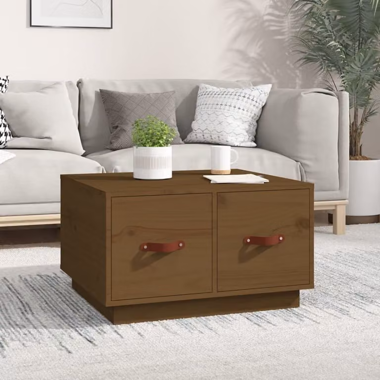 The Living Store Tavolino da salotto marrone miele 60x53x35 cm in legno di pino massiccio