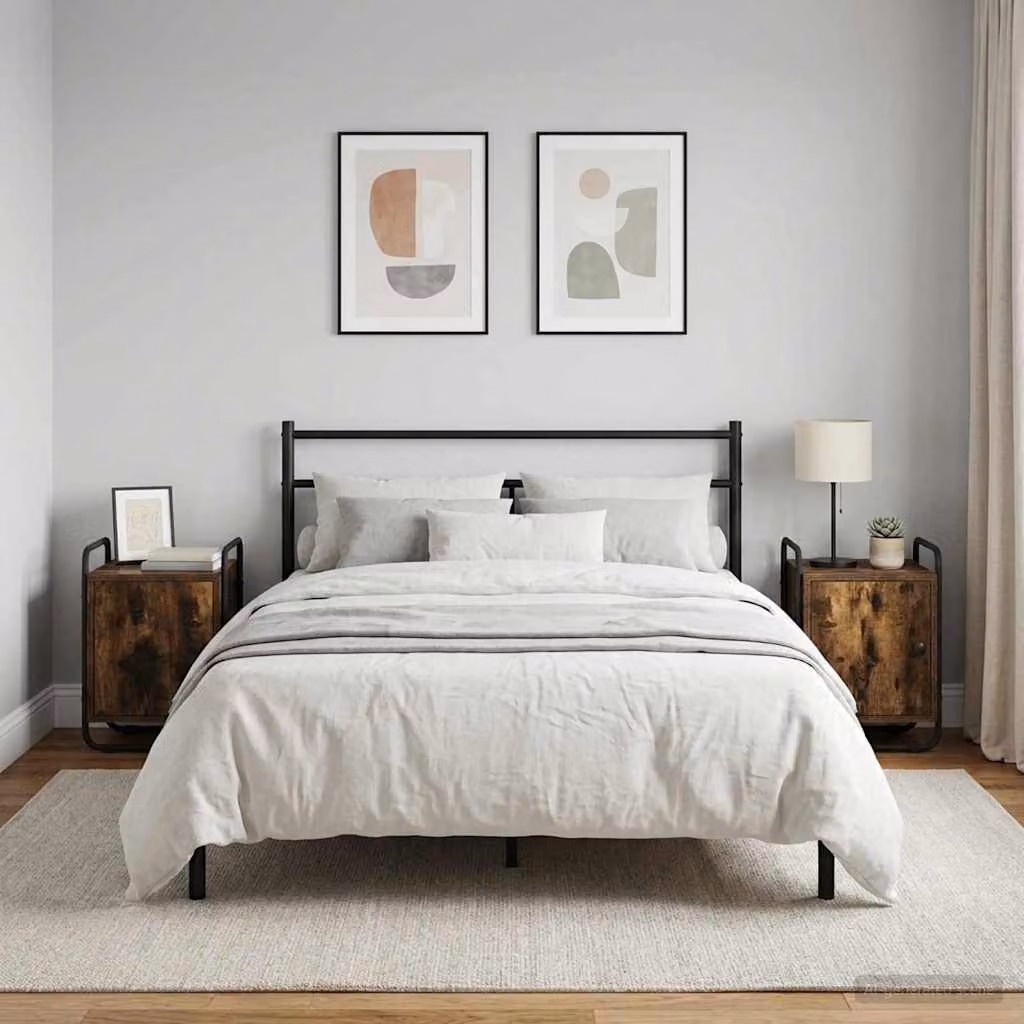 Set di 2 Armadi da Notte vidaXL in Legno Ingegnerizzato e Metallo, Colore Rovere Fumo e Nero, Stile Moderno