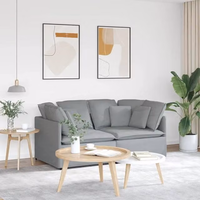 Divano Modulare con Cuscini in Tessuto Grigio Chiaro 3321237