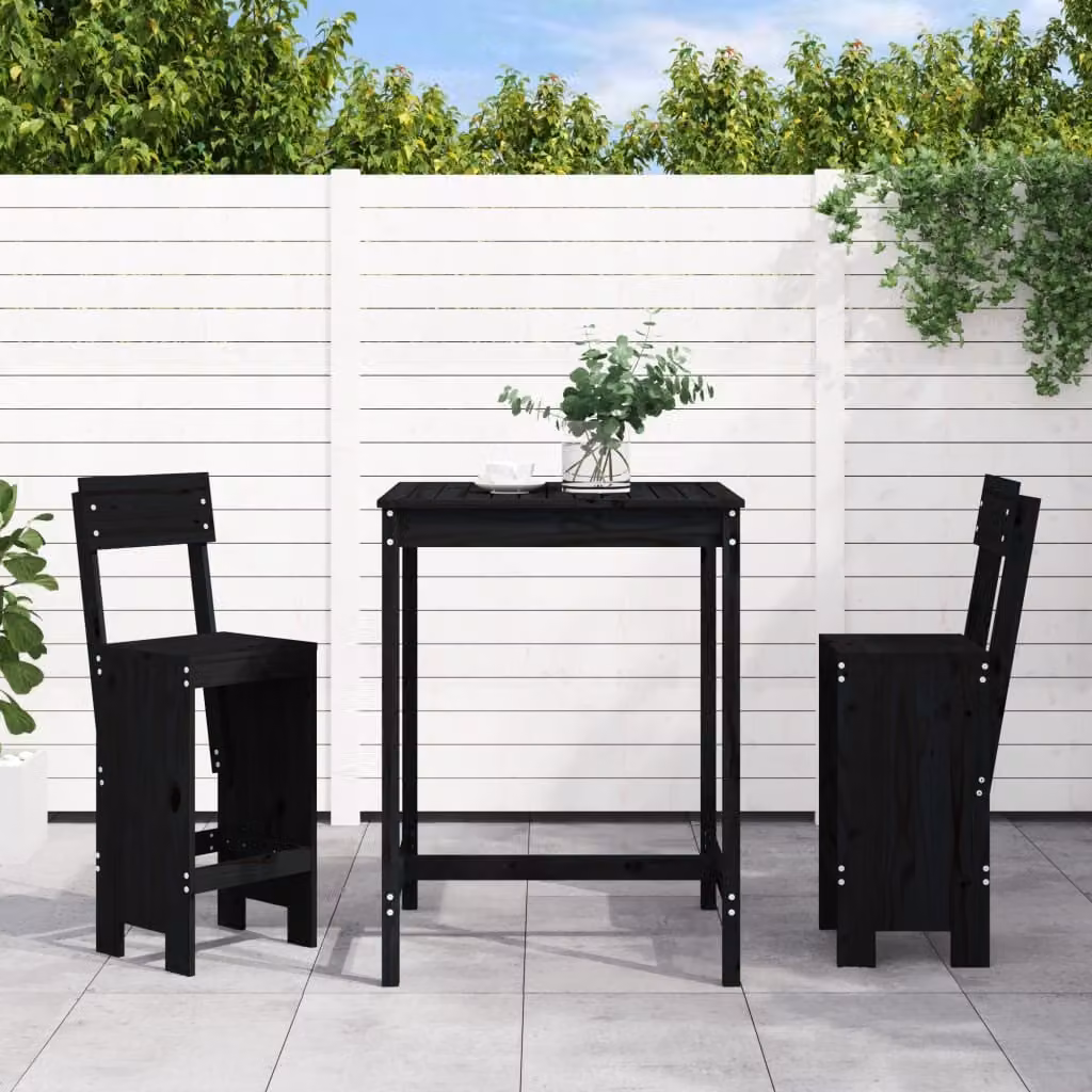 Maison Exclusive - Set Bar da Giardino 3 pz Nero in Legno Massello di Pino