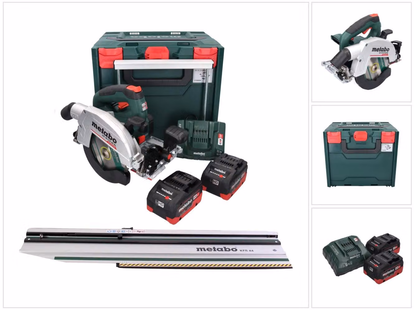 Sega circolare a batteria Metabo KS 18 LTX 66 BL 18 V 165 mm + 2 batterie da 5,5 Ah + caricabatterie + guida di taglio + metaBOX