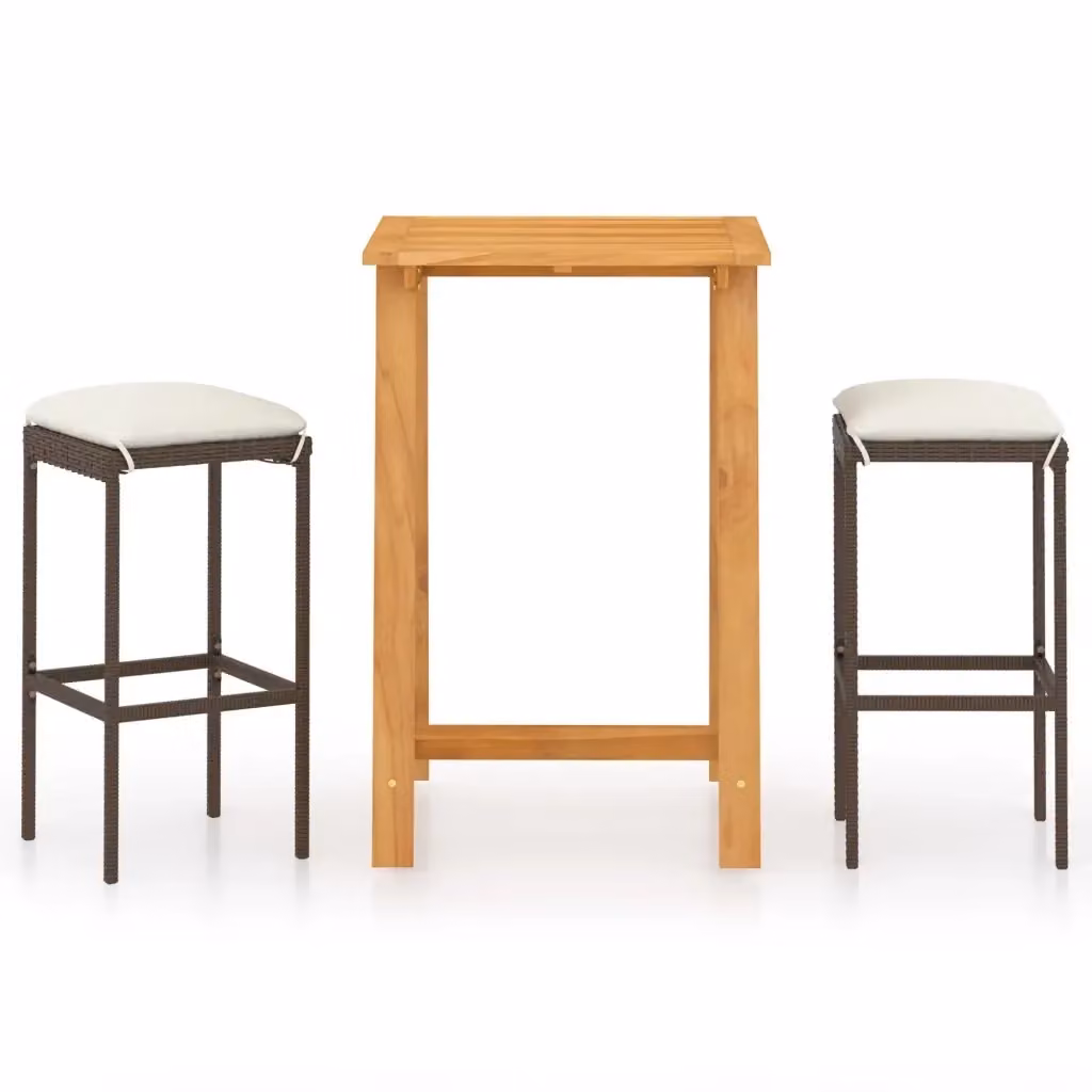 Set Bar da Giardino vidaXL in Polyrattan e Legno di Acacia Marrone e Beige con Cuscini – 2