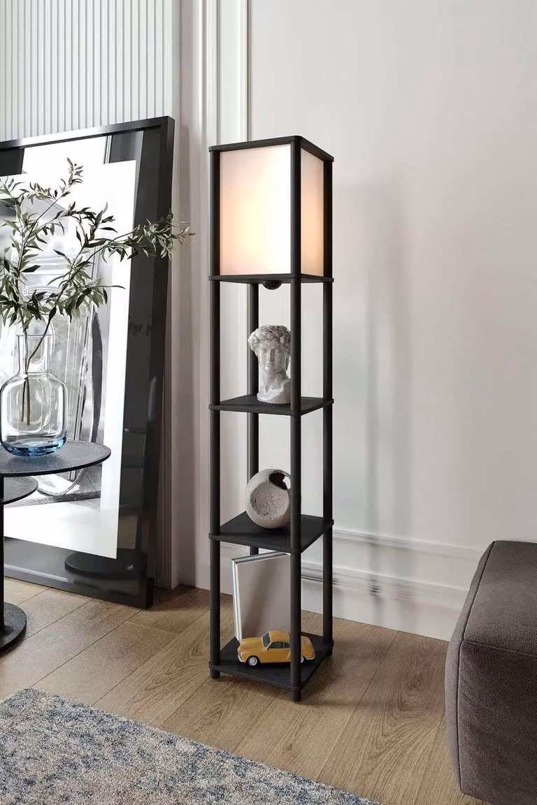 Opviq, moderna lampada da terra in MDF e carta artigianale, nera, altezza 150 cm, 1 x E27 max 40 W, IP21, design elegante per interni di classe, lampadina non inclusa.