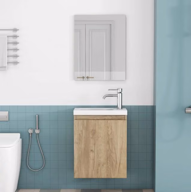 Mobile lavabo sospeso 39,8x24,8x48 cm in MDF rovere con specchio -