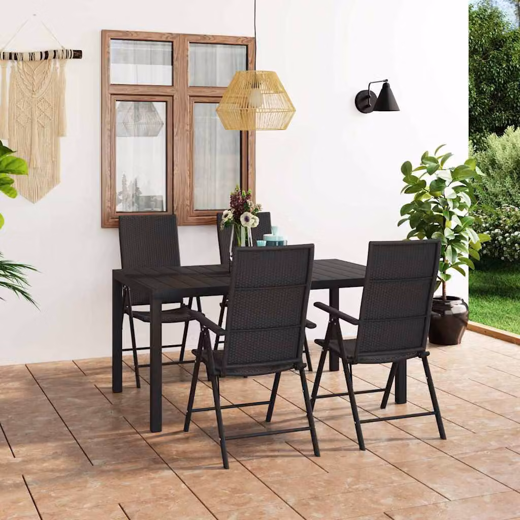 Set da Pranzo da Giardino e Terrazza vidaXL in Polyrattan Nero con Tavolo Rettangolare e 4 Sedie – 1
