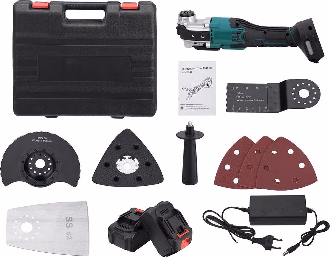 Sega multiuso a batteria - Tagliaerba oscillante - Motore brushless - Batteria da 18 V - 6 livelli di potenza - Per lavori su legno - Con 2 batterie