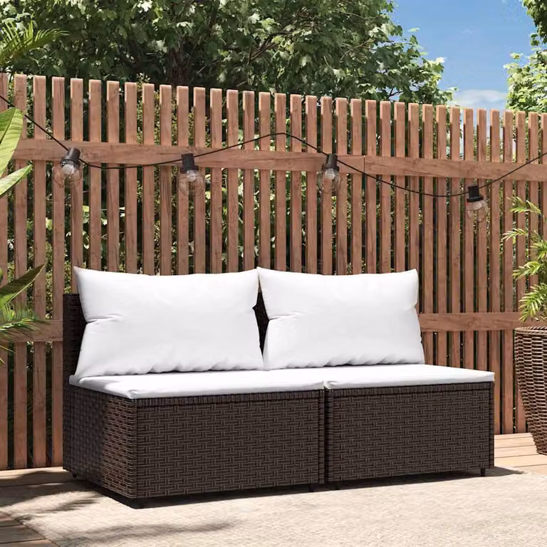 Set di 2 divani centrali da giardino vidaXL in polyrattan marrone con cuscini bianchi