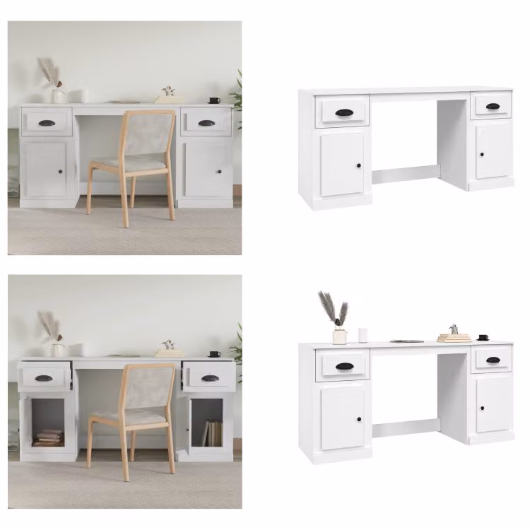 vidaXL Scrivania con spazio di archiviazione in legno bianco - Scrivania con spazio di archiviazione - Scrivania - Scrivania per computer