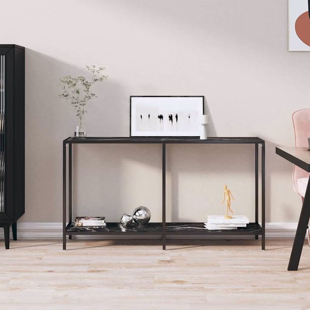 vidaXL Tavolo Consolle Moderno in Vetro Temperato e Metallo Nero L: 140 cm, P: 35 cm, H: 75,5 cm