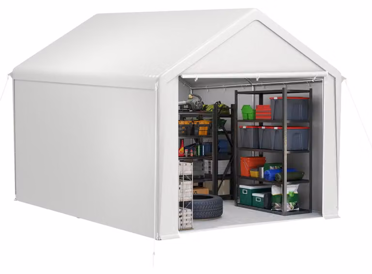 QEENTOE, garage per tende da campeggio, carport 3x4 metri, bianco, resistente ai raggi UV e adatto per l'inverno, capanno impermeabile con telo in polietilene (PE), pareti laterali rimovibili, riparo per auto, SUV, barche