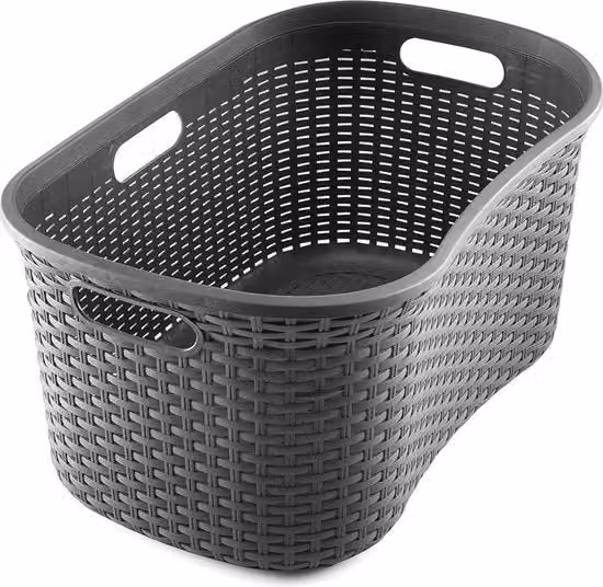 Cestino in finto rattan Egro con maniglie, colore antracite, capacità 40 litri, H 35,0 cm x L 28,5 cm x P 58,5 cm