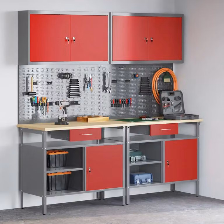 vidaXL Set banco da lavoro 8 pz Rosso e Grigio