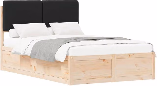 Letto matrimoniale | Letto per adulti | Letto con Testiera Rivestita Nero 120 x 200 cm Pino massello