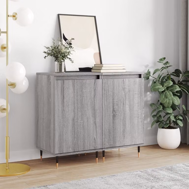 Set di 2 credenze vidaXL in legno multistrato e metallo, colore grigio Sonoma, L 40 cm x P 35 cm x H 70 cm