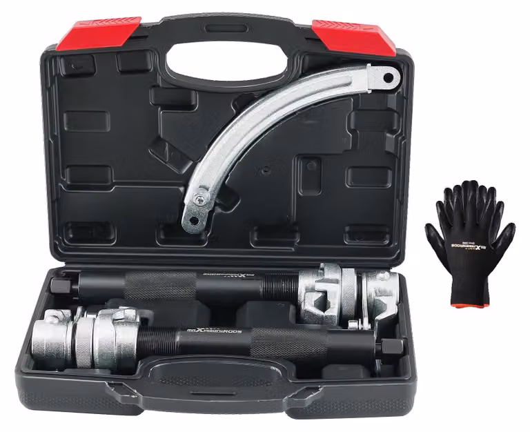 Kit compressore per molle, regolabile da 8,6 a 12,2 pollici, realizzato in acciaio ad alta resistenza, compatibile con diversi tipi di ammortizzatori, progettato per una compressione efficace delle molle, conforme agli standard di sicurezza per utensili