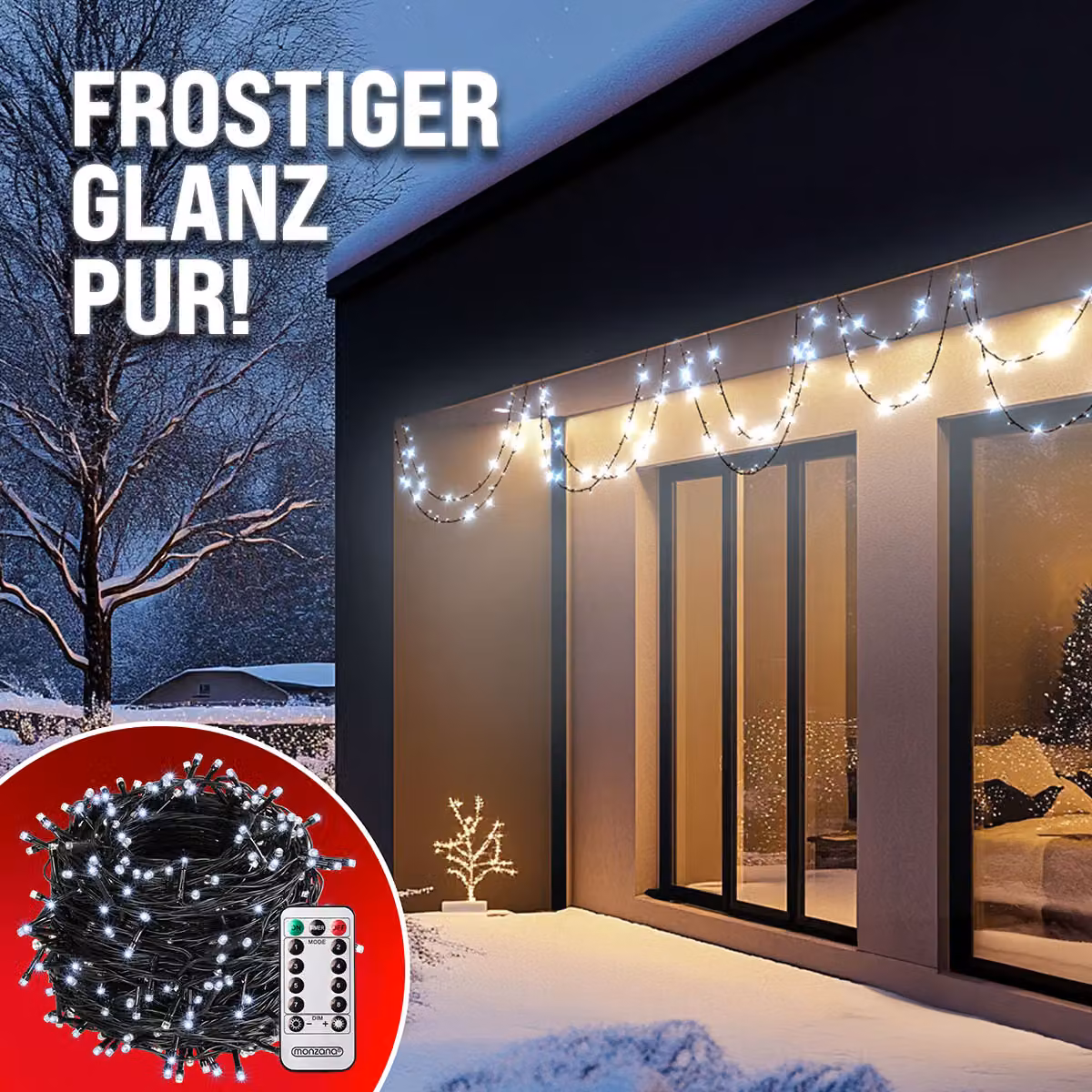 Catena di luci natalizie Monzana con 400 LED bianco freddo, lunghezza 40m, con telecomando e timer, protezione IP44 – 3