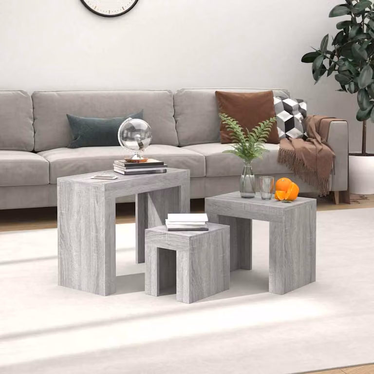 Set di 3 tavolini da salotto impilabili vidaXL in legno e MDF, design moderno, colore grigio