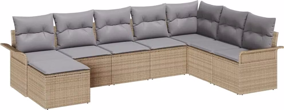 Set Divano da Giardino con cuscino 8 pcs Beige polyrattan