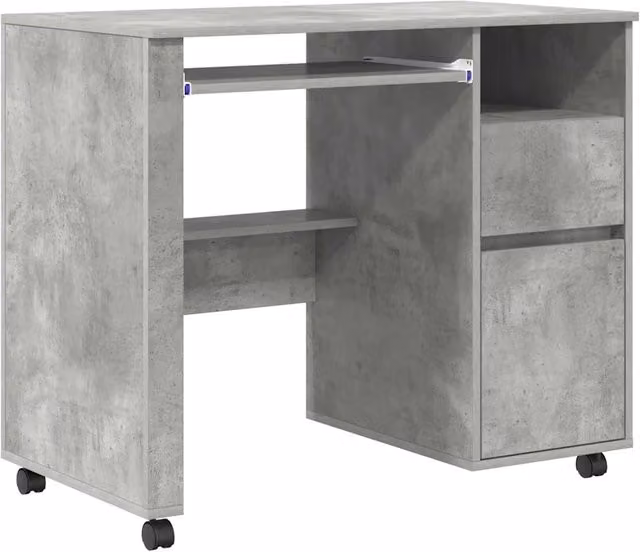 Scrivania moderna per ufficio con cassetti e ruote in MDF grigio, L 91 cm x P 50 cm x H 77 cm