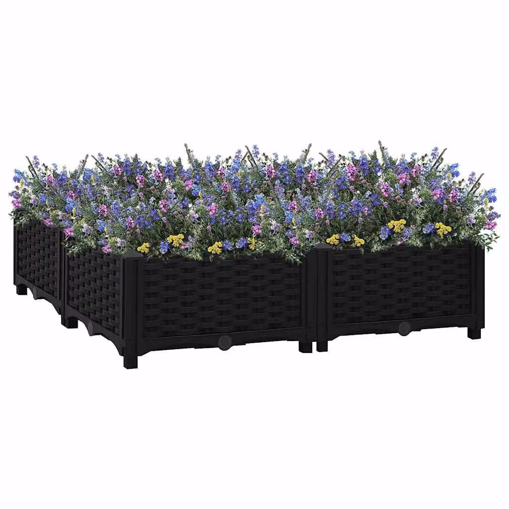 Fioriera Rialzata vidaXL in Plastica Nera L: 80 cm, P: 80 cm, H: 23 cm
