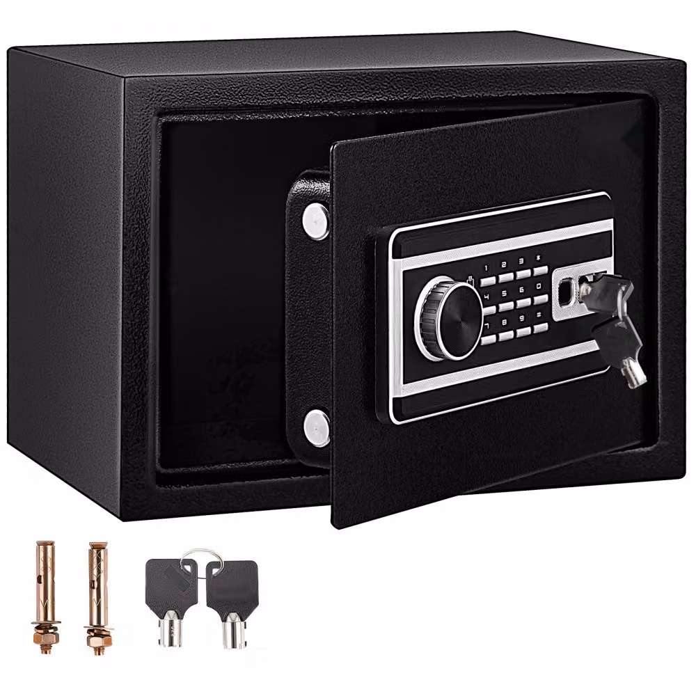 Cassaforte di sicurezza nera da 0,8 piedi cubi - Cassaforte a muro con capacità di carico di 10 kg - Tastiera digitale con codice a impronte digitali - Sistema a 4 serrature - Chiave antipolvere - Protezione per appartamenti, hotel e uffici
