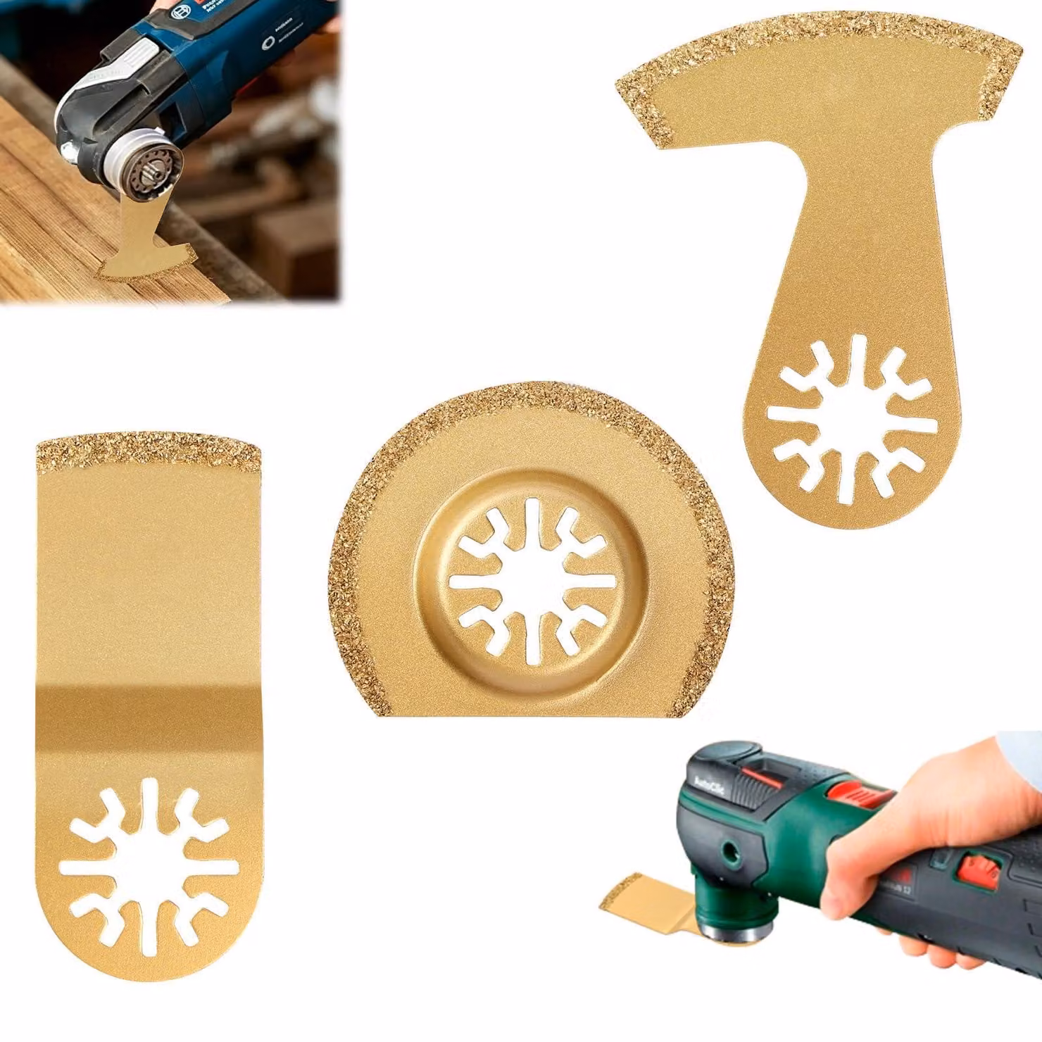 Lame multifunzione oscillanti, 3 pezzi, in metallo duro e con rivestimento in diamante, adatte per tagliare piastrelle, cemento e legno