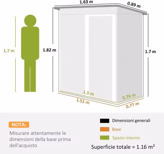 Capanno per attrezzi con tetto a spiovente e porta scorrevole in acciaio galvanizzato e plastica, Grigio, L/P/H: 163 x 89 x 182 cm