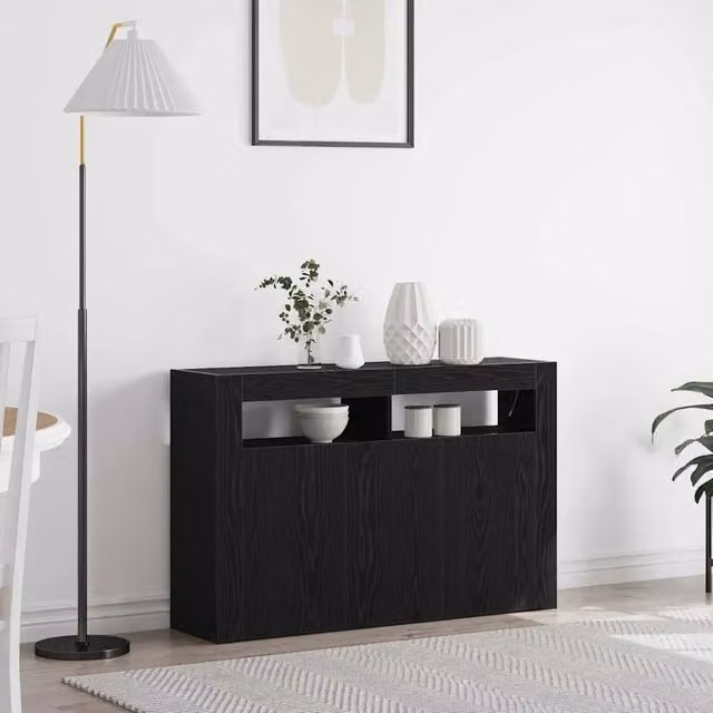 Credenza-Buffet-Armadio da cucina Rovere Nero 116 x 30 x 75 cm Legno multistrato