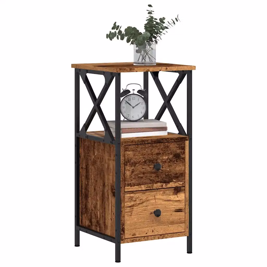 Comodino vidaXL in Legno Antico Marrone con Design Classico e Finitura Opaca L: 34 cm, P: 35,5 cm, H: 70 cm