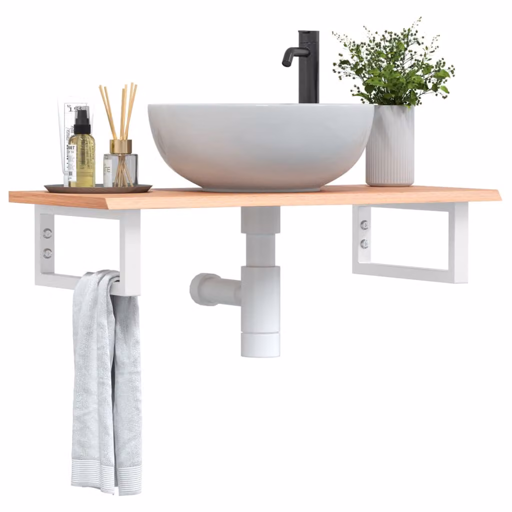 vidaXL Ripiano a Parete per Lavabo Moderno in Rovere e Metallo, L: 80 cm, P: 40 cm, H: 17 cm