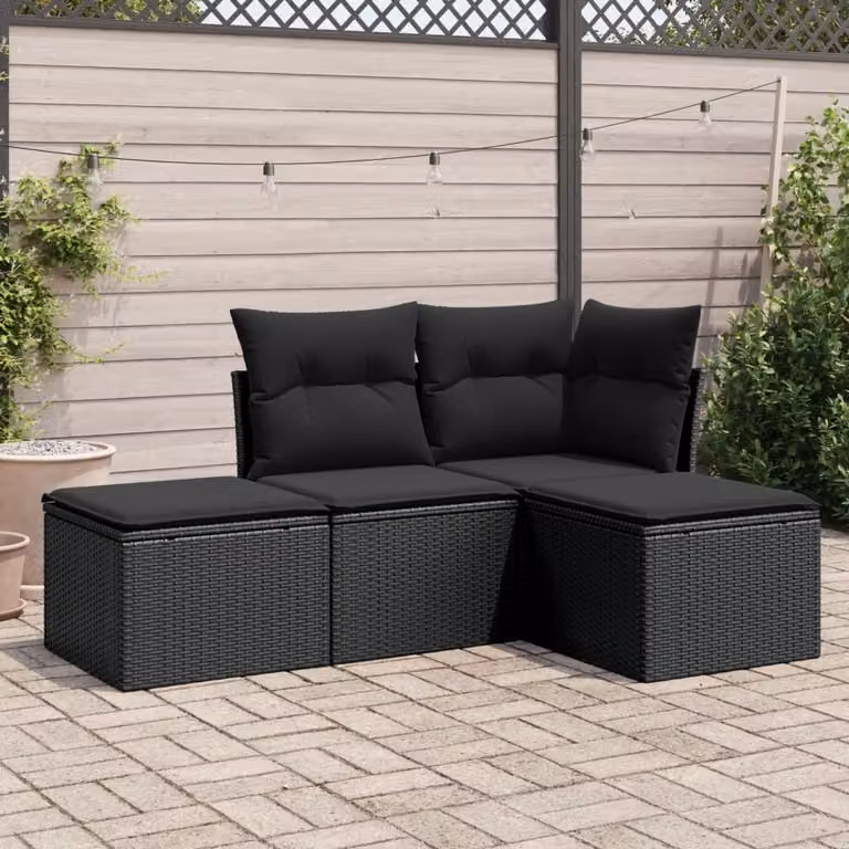 Maison Exclusive - Set divani da giardino 4 pezzi con cuscini in polyrattan nero