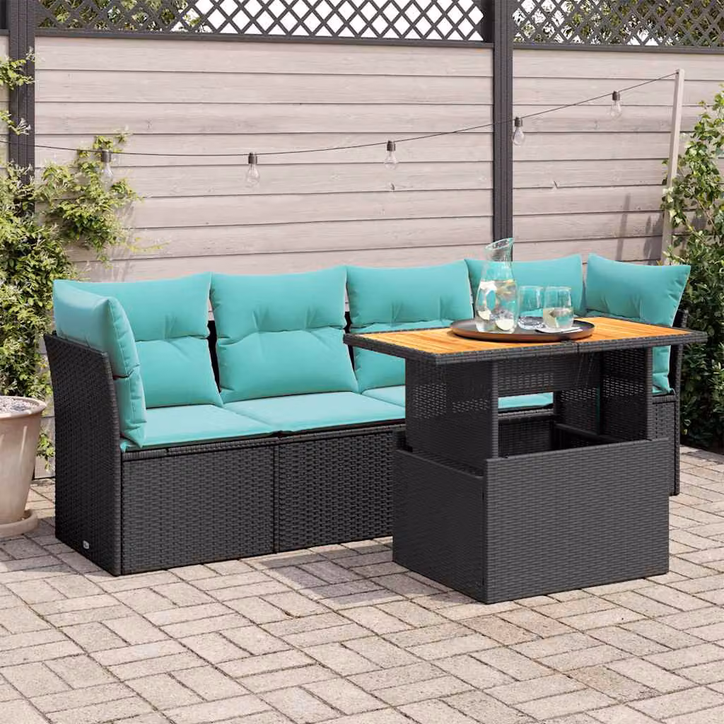 Set Divano da Giardino a L vidaXL 5 Pezzi con Tavolino e Cuscini Blu e Nero