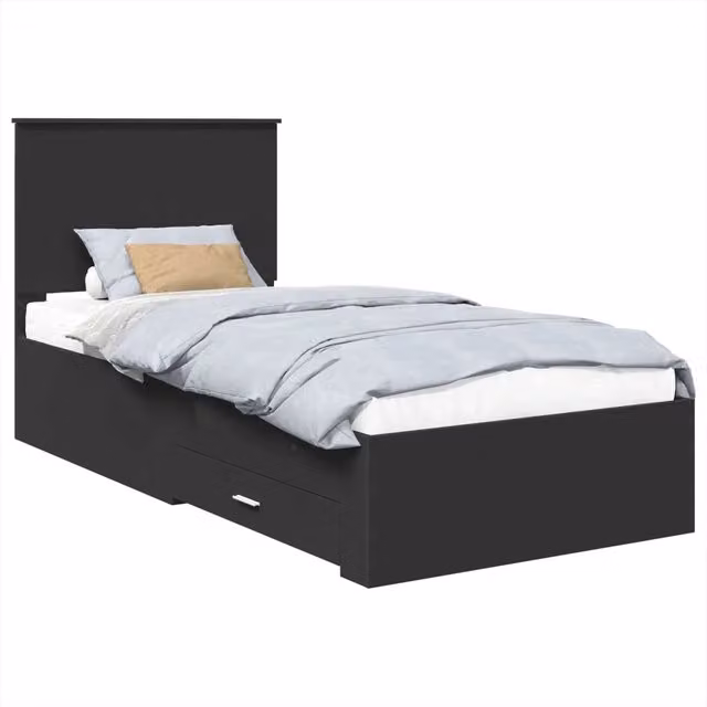 Letto singolo | Letto per adulti | Struttura del letto con testiera Nero e Argento 75 x 190 cm