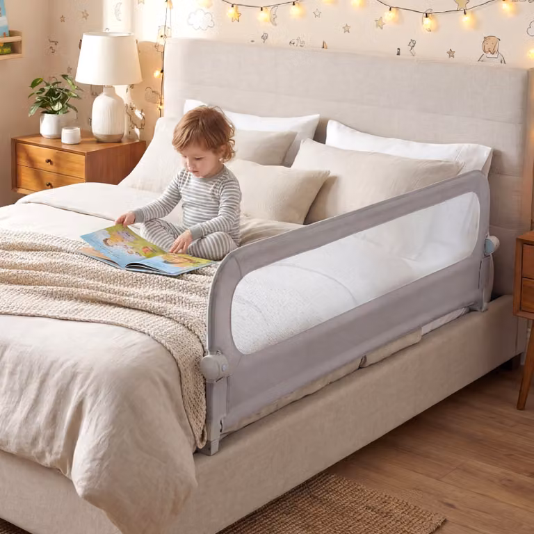 Sbarra letto pieghevole per bambini Costway con base a U e protezione regolabile da 178 cm, Grigio