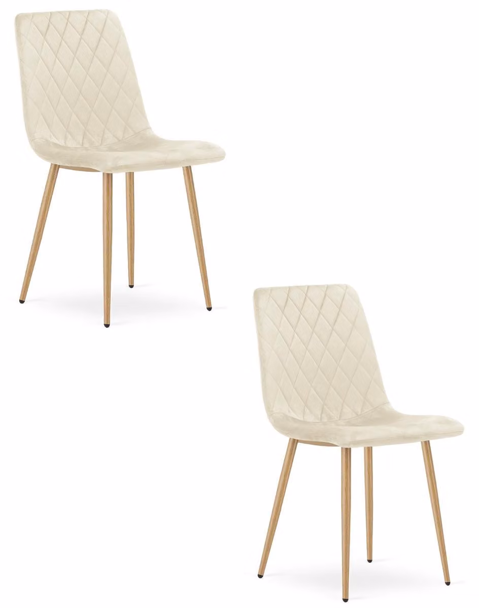 Set di 2 sedie Turin in velluto beige con gambe effetto legno