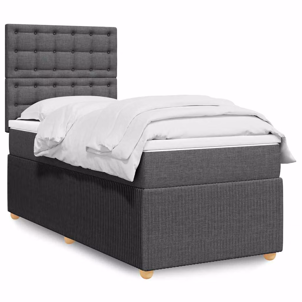 vidaXL Giroletto a Molle con Materasso Ibrido in Tessuto Grigio e Bianco L/P/H: 100 x 200 cm