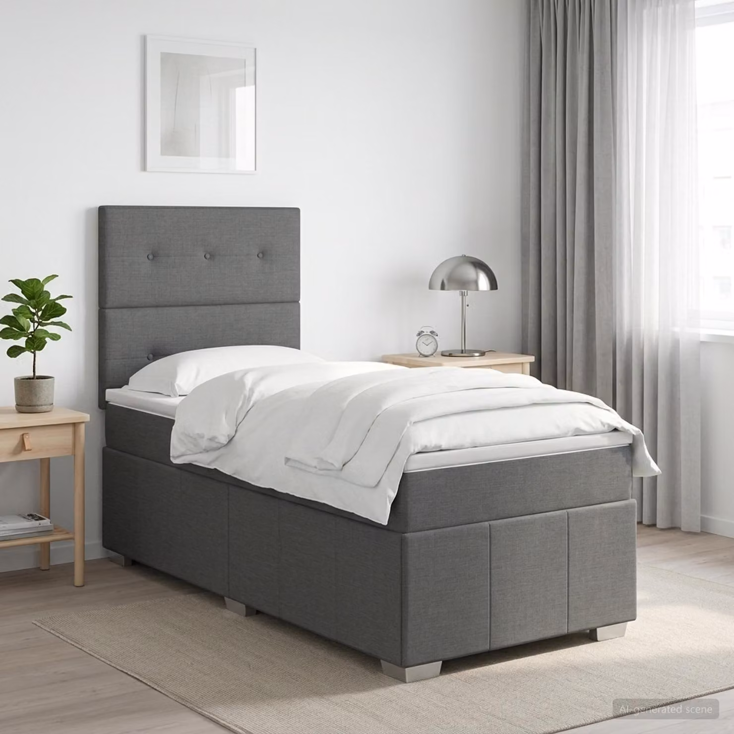Letto box spring con materasso vidaXL in tessuto Grigio e Bianco, L 80 x P 200 cm