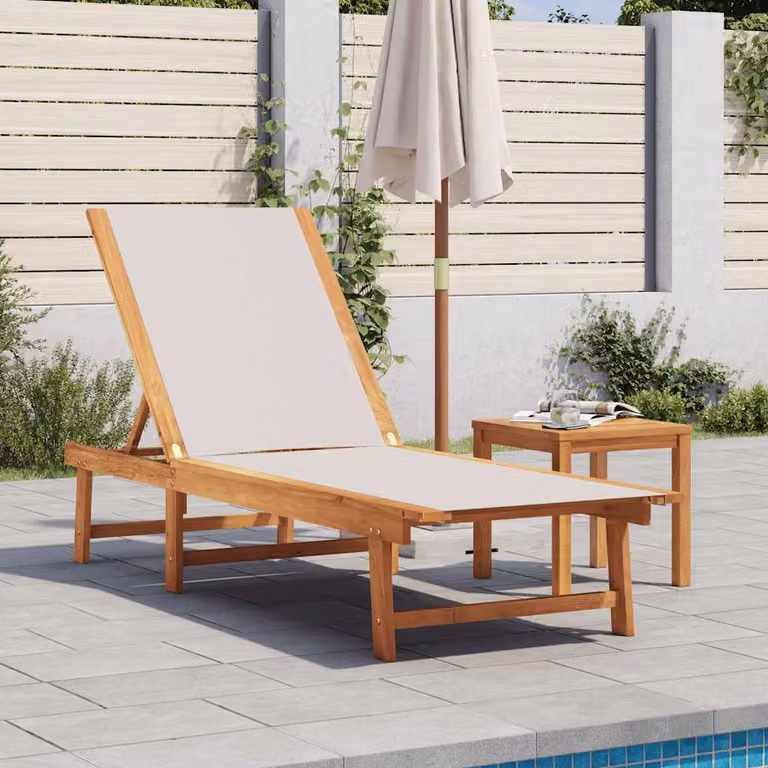 vidaXL Lettino Prendisole con Tavolo in Legno di Acacia e Textilene, L: 200 cm, P: 66 cm, H: 110 cm