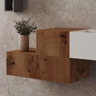 Cassetto sospeso Tevere con anta cannettata rovere naturale per bagno L: 40 cm, P: 26 cm, H: 40 cm