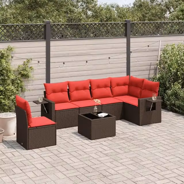 Set Divani da Giardino 7 pz con Cuscini Marrone in Polyrattan 3220243