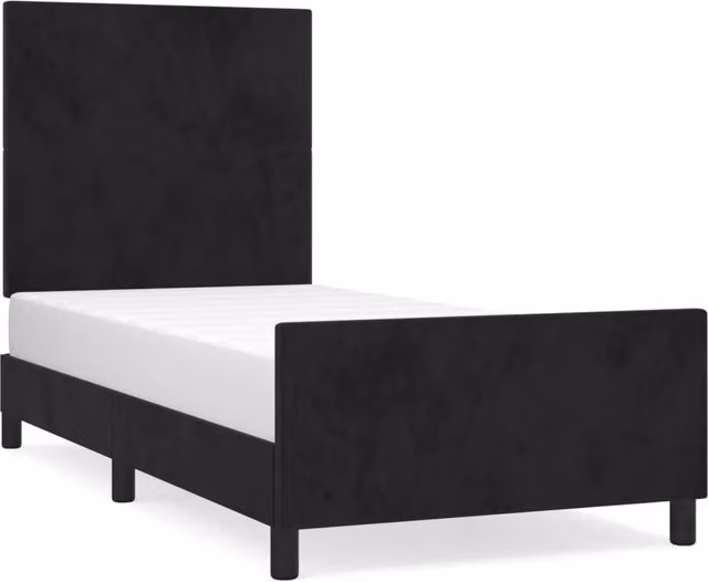 Letto singolo per adulti con testiera in velluto nero e struttura in legno di larice L/P/H: 203 x 93 x 128 cm – 1